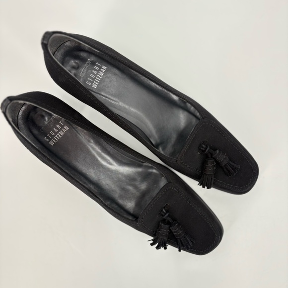 Stuart Weitzman Sude Leather Square Toe Tassel Pumps Black 8N - Picture 15 of 15